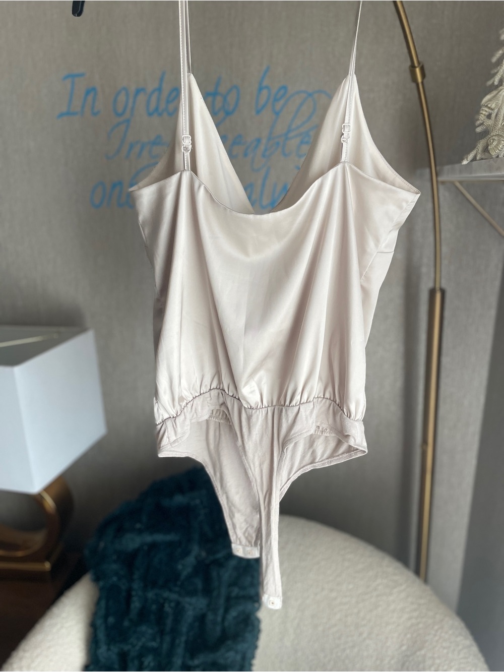 Lulus Size Champagne Satin Button-Front Sleeveless Bodysuit - Picture 7 of 9